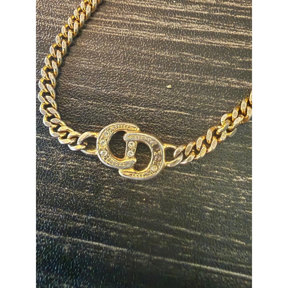 Vintage Christian Dior Simple Gold Tone CD Rhinestone Buckle Bracelet - DAMAGED - Picture 2 of 6